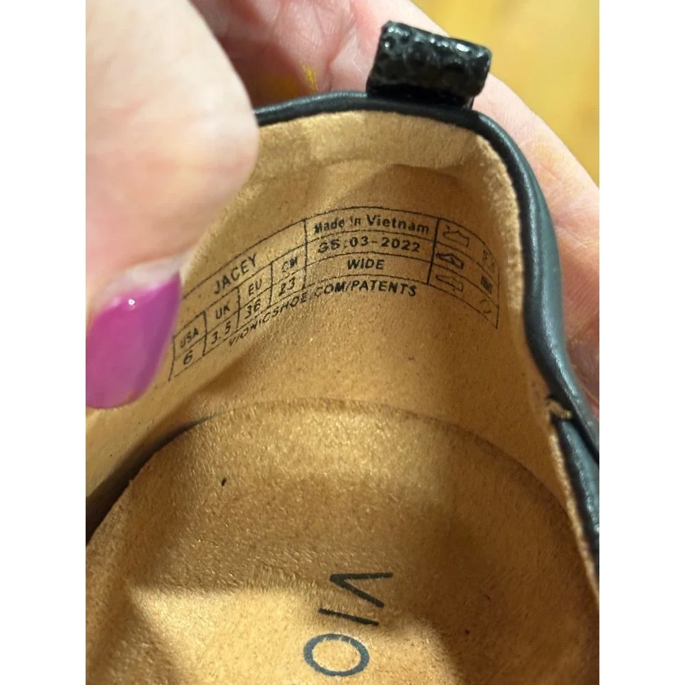 Vionic Jacey Black Leather Wedge‎ Loafer Womens 6 Wide Slip On Comfort Shoes